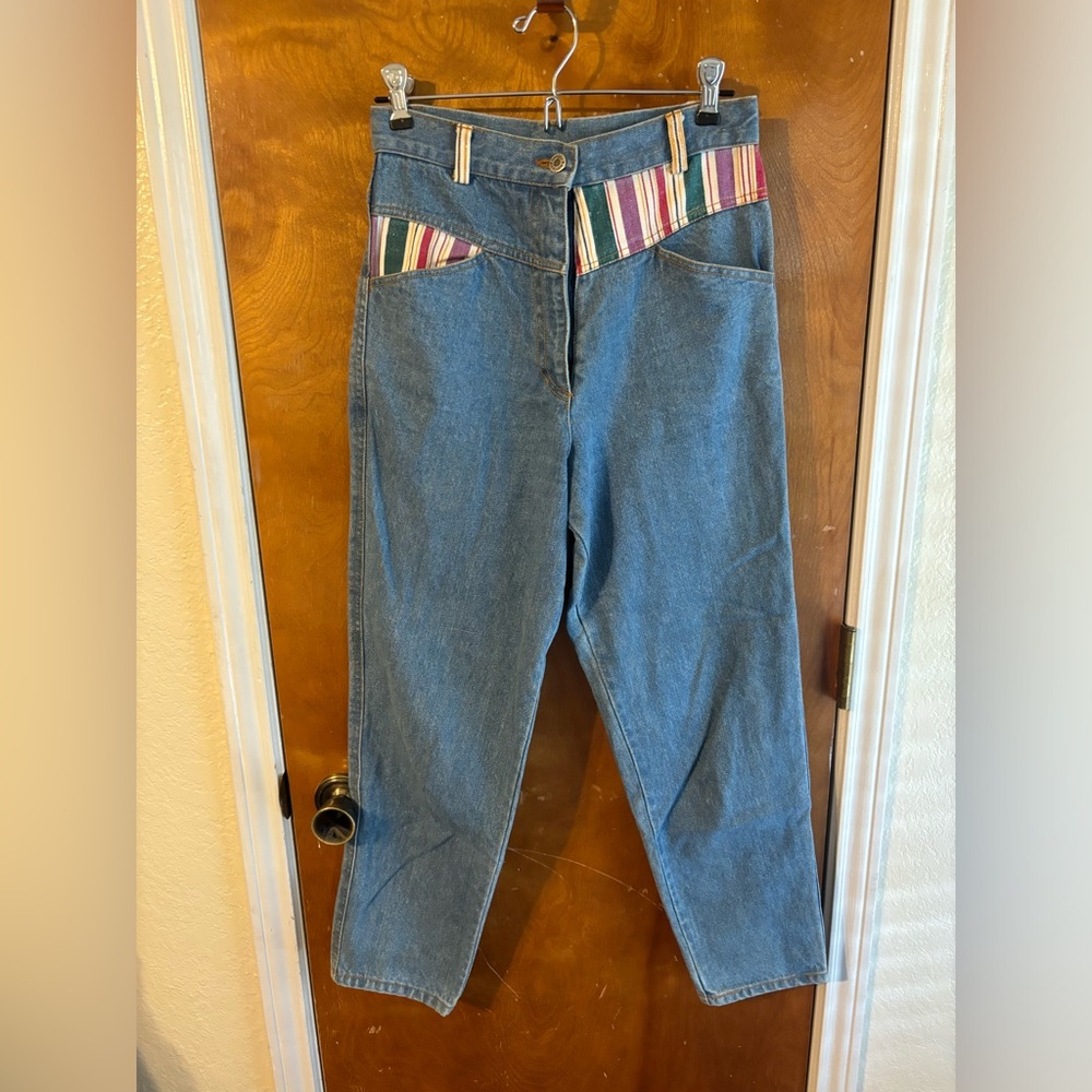 Vintage Bonjour Striped High Rise Mom Jeans